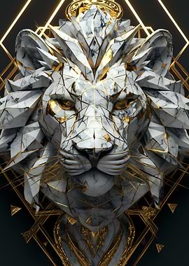 Marble Lion Head with Gold Accents