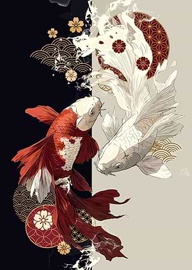 Two Koi Fish in Japanese Style