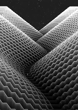 Surreal Geometric Landscape with Lone Figure