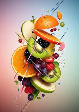 Vibrant Fruit Composition with Abstract Lines