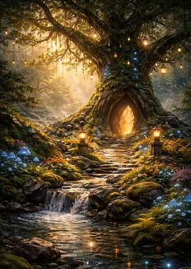 Forest Entrance with Glowing Mushrooms