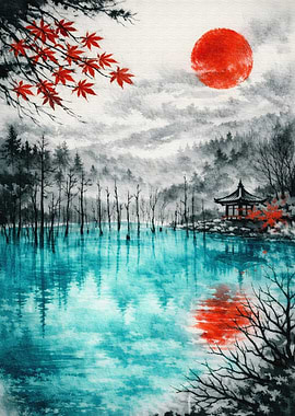 Japanese Autumn Landscape Painting