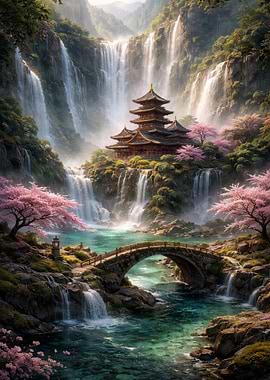 Japanese Cherry Blossom Waterfalls