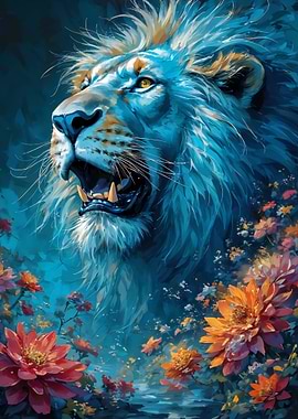 Majestic Lion Amidst Flowers
