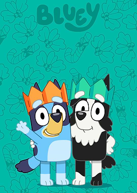 Bluey and Bingo in Party Hats