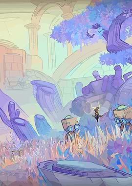 Futuristic Ruins with Robots and Character