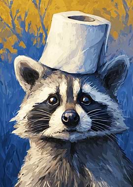 Raccoon Wearing a Toilet Paper Hat