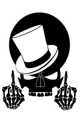 Skull with Top Hat and Middle Fingers