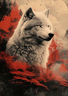 White Wolf in Red Forest
