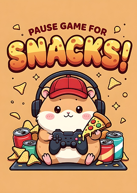 Gamer Hamster with Pizza and Snacks