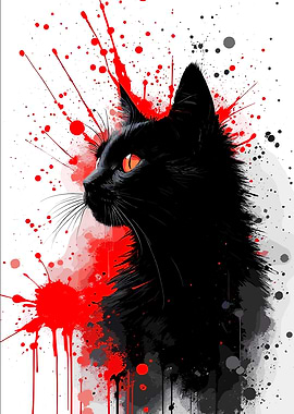 Black Cat with Red Splatter