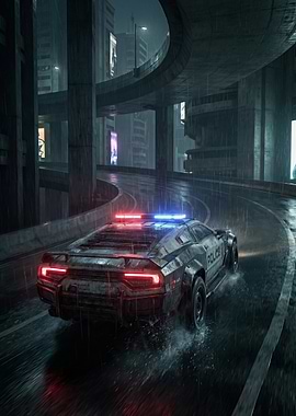 Police Car in the Rain