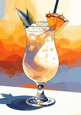 Tropical Cocktail with Pineapple and Leaves