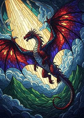 Dragon in Stained Glass Style