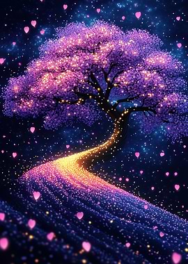 Enchanted Cherry Blossom Tree at Night