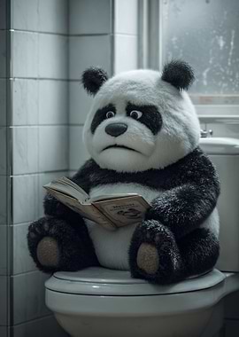 Panda Reading on Toilet