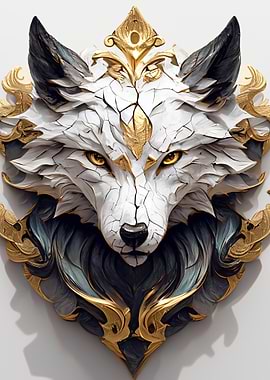 Ornate White Wolf Head Sculpture