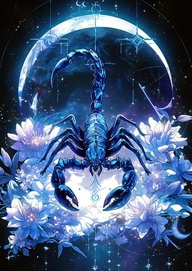 Scorpio Zodiac with Moon and Flowers