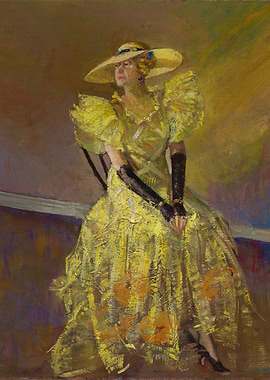 Woman in Yellow Gown and Hat