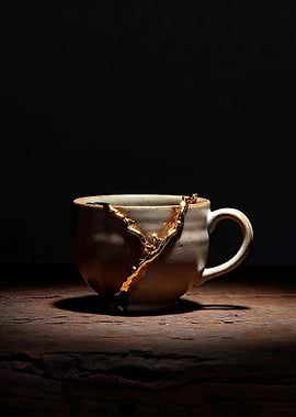 Kintsugi Ceramic Mug on Wooden Table