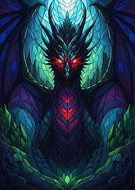 Stained Glass Dragon with Red Eyes