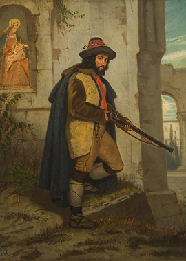 Man with Rifle and Madonna Statue