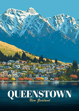 Queenstown New Zealand Vintage Poster