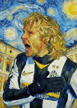 Footballer in Starry Night Style