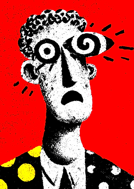 Man with Swirling Eyes and Polka Dot Suit