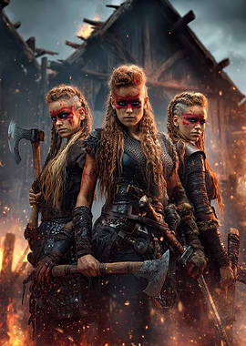Viking women warriors in battle