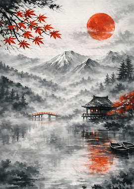 Serene Japanese Landscape Painting