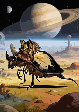 Alien Rider on a Giant Beetle