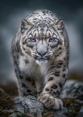 Snow Leopard with Pink Eyes