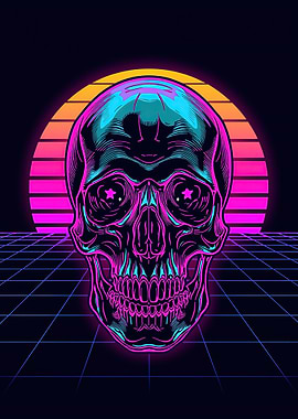 Retro Skull Sunset Grid