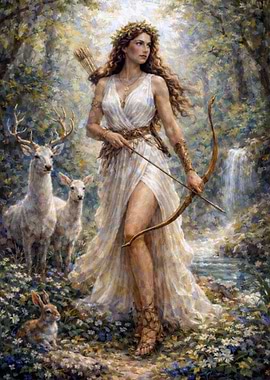 Artemis, Goddess of the Hunt with Deer