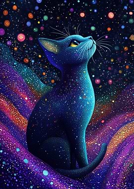 Cosmic Cat in a Starry Nebula