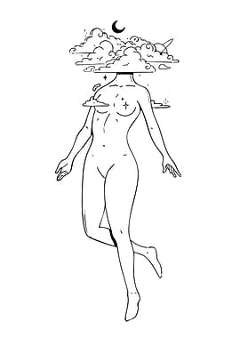 Woman with Cloud Head and Moon