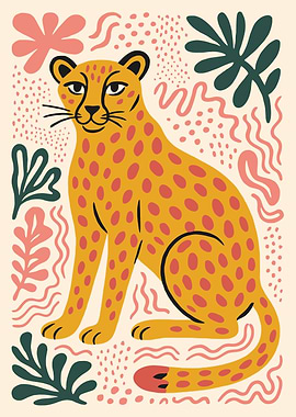 Cheetah with Abstract Floral Background