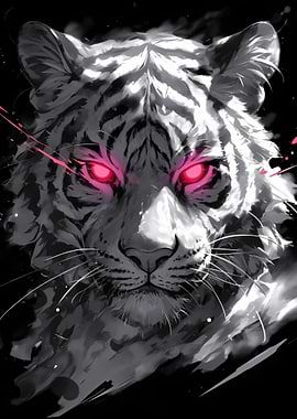Fierce White Tiger with Glowing Eyes