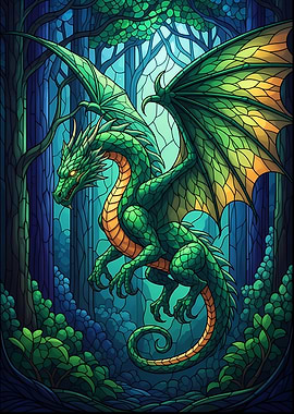 Green Dragon in a Forest