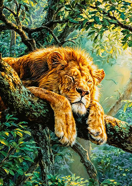 Golden Lion Resting On Branch