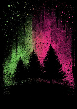 Aurora Borealis Over Pine Forest