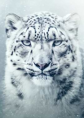 Snow Leopard Portrait in Snow
