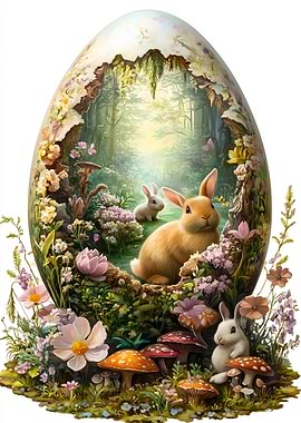 Easter Egg Forest Scene with Bunnies