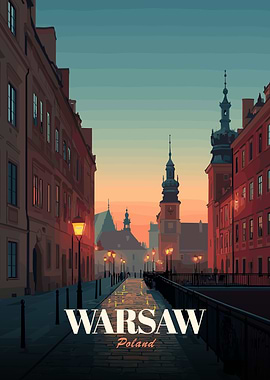Warsaw, Poland Cityscape at Dusk