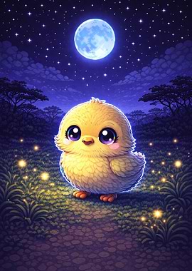 Cute Chick Under the Moon