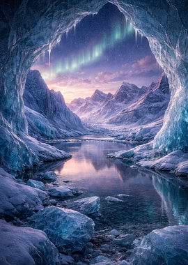 Ice Cave Aurora Landscape