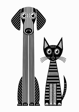 Stylized Dog and Cat Illustration