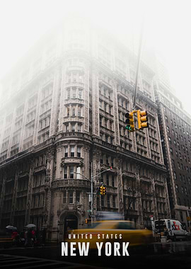 New York City Foggy Street Scene