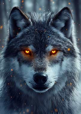 Wolf with glowing orange eyes